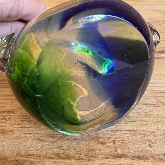 Blue Green Clear Glass Tropical Fish Paperweight Figure 5” Tall Polished Bottom - Picture 9 of 13